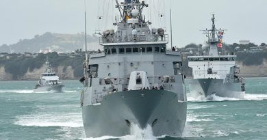 Naval ships depart Devonport Naval Base for the Hauraki Gulf during Fleet Shakedown Week. NZDF file photo.