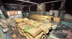 Parcels of seized narcotics await transshipment to HMAS Warramunga. Photo by Leading Seaman Tom Gibson.