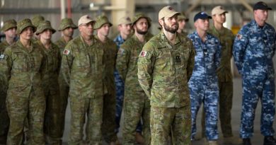 ADF personnel on parade during a change-of-command ceremony of Joint Task Force 633 in the Middle East from Major General John Frewen to Rear Admiral Jaimie Hatcher, on 20 January 2018. Photo by WO2 Neil Ruskin.