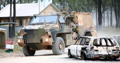 A 3 Brigade Bushmaster ambulance supporting a 1RAR exercise at High Range (June 2017). Photo by Brian Hartigan.