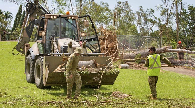 Members of 1st Combat Engineer Regiment from 1st Brigade, Darwin clean up Wulagi Primary School after Cyclone Marcus. Photo by Leading Seaman James Whittle.