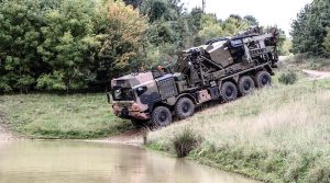 An Australian dry support bridge launcher being tested at Millbrook Proving Grounds in England.