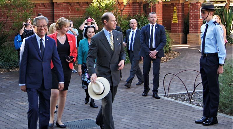 HRH Prince Edward, Earl of Wessex accompanied by Hieu Van Le, Governor of South Australia, pass CCPL Simon Russell, 604 Squadron, in the Guard of Honour.