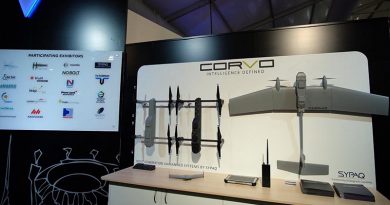 A range of Corvo unmanned aircraft on display at Avalon 2017. Photo courtesy SYPAQ Systems Twitter feed.