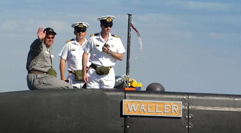 FILE PHOTO: Then Senator David Johnston (left) on board the Australian Submarine Corporation-built Collins-class submarine HMAS Waller. Photo by Petty Officer Steve Coates.