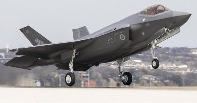 Royal Australian Air Force F-35A AU-003 departs Fort Worth Texas enroute to Luke Air Force Base, Arizona, to join the pilot-training fleet. Lockheed Martin photo by Alexander H Groves.