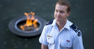 Royal Australian Air Force Leading Aircraftman Ryan Mostyn visits the Australian War Memorial in Canberra, before going to France, where he will participate in the 2018 Anzac Day commemorative program on the Western Front as a member of Australia's Federation Guard. Photo by Leading Seaman Chris Beerens.