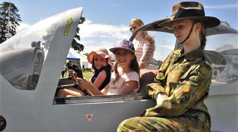 Leading Cadet Bianca Willsmore helped future pilots get a feel for the controls of 602 Squadron’s twin-seat light-aircraft display.