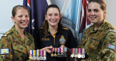 LCDT Courtney Semmler, CCPL Lucy Tassell and CFSGT Casey Dibben of No 6 Wing, AAFC will honour the military service of their forebears during this year’s Anzac commemoration period, by wearing their medals.