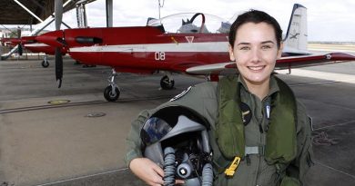 RAAF Flight Camp for Young Women participiant Ruth Staer ready to go flying in a PC-9/A. Photo by Sergeant Pete Gammie.