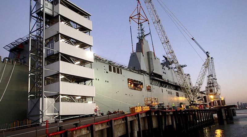 Final fit out of the future HMAS Canberra at the BAE Systems Williamstown Dockyard. Photo by I @B.