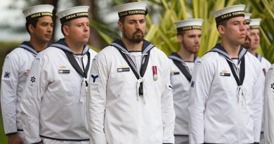 Australian sailors from HMAS Toowoomba at an ANZAC Day Dawn Service in Brunei. Photo by Able Seaman Steven Thomson.