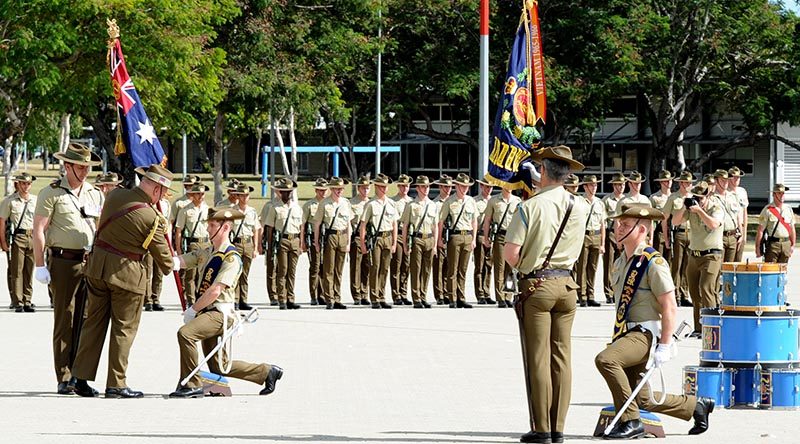 Governor General of Australia Sir Peter Cosgrove presents new Regimental and Queens Colours to the 1st Battalion, Royal Australian Regiment. Photo by Major Al Green.