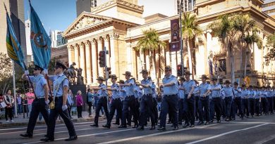 2 Wing Australian Air Force Cadets march through Brisbane after being granted Freedom Of Entry to the City. Photo supplied by Steve McCann.