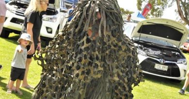 Leading Cadet Lachlan, No 602 Squadron AAFC, catches the attention of a potential future recruit while supporting the 146th Mount Barker District Show this year. Image supplied by 602SQN.