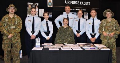 The 6 Wing Public Affairs Team for the Friday afternoon shift (left to right): LCDT Elias Neocleous, No 609 Squadron (Warradale Barracks), CFSGT Casey Dibben, No 608 (Town of Gawler) Squadron; LCDT Beatriz Ribeiro Dos Santos, No 613 Squadron (RAAF Edinburgh); LCDT Courtney Semmler, No 608 Squadron; FLGOFF(AAFC) Paul Rosenzweig, PACO 6 Wing; ACW(AAFC) Lisa Dibben, No 608 Squadron; CCPL Nicholas Sibly, No 601 Squadron (Keswick Barracks); and LCDT Adomas Neocleous, No 609 Squadron.