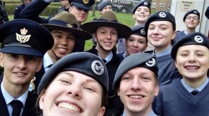 CCPL Sydney Searle (centre) with fellow AAFC team members and some RAF Air Cadets at RAF Waddington. Photo supplied by CCPL Searle