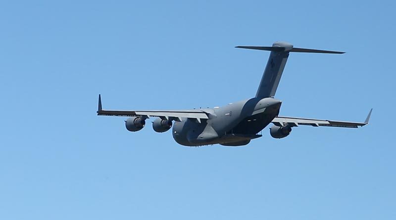 A C-17A Globemaster III does a flypast at the Wings Over Illawarra air show near Wollongong, NSW. Photo by Brian Hartigan.