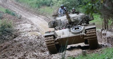 A ex-Australian Army Centurion tank bush bashing at South Gippsland Tank Adventures, to promote the tank's launch inside the global PC game World of Tanks. Photo by Brian Hartigan.