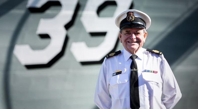 Warrant Officer Boatswain Andrew Freame stands in front of HMAS Hobart reminiscing of his times served on HMAS Hobart (II), before retiring 11 May 2018, following 43 years of service. Photo by Able Seaman Craig Walton.