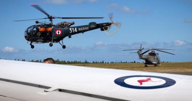 A French Navy Alouette III lifts off from Ile Des Pins airfield during Exercise Croix du Sud 2016 in New Caledonia. Photo by Corporal David Said.