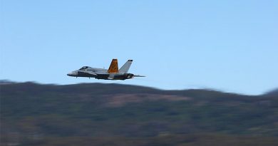 F/A-18A 'Classic' Hornet makes a low-level pass over Illawarra Regional Airport during the 2018 Wings Over Illawarra Air Show. Photo by Brian Hartigan.