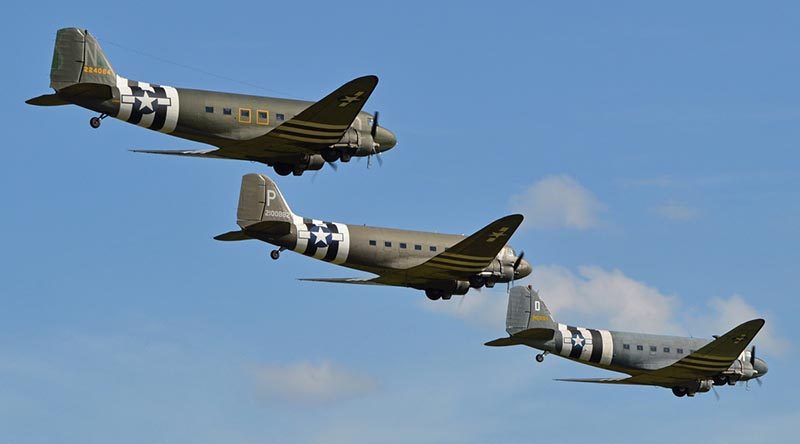 A formation of Douglas DC-3/C-47 Dakotas