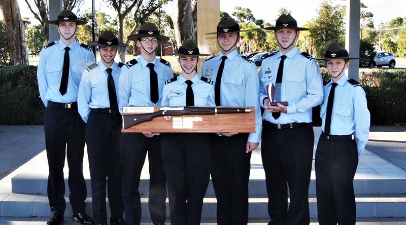 The 622 Squadron team from Murray Bridge, winners of the Wing .22” LR Team Shooting Competition for the third successive year, with LCDT Jacob Lavery holding the .22” LR Champion Shot trophy. All photos by Flying Officer (AAFC) Paul Rosenzweig.