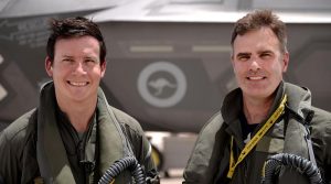 Squadron Leader David Bell, who flew the 1000th sortie in an Australian F-35A, with Wing Commander Darren Clare, Commanding Officer 3 Squadron RAAF. USAF photo.