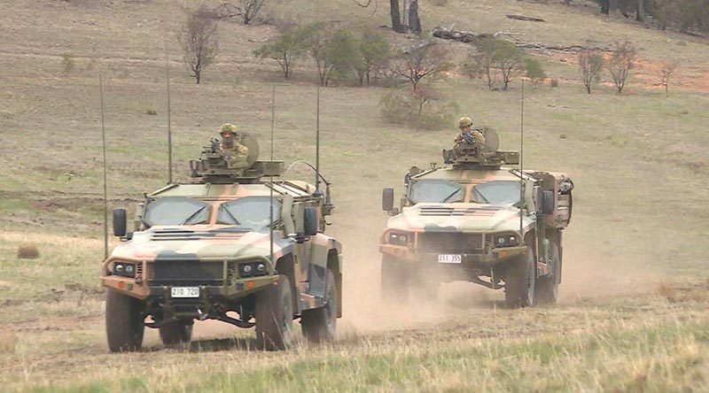 Two Hawkei PMV-L at Puckapunyal Training Area.