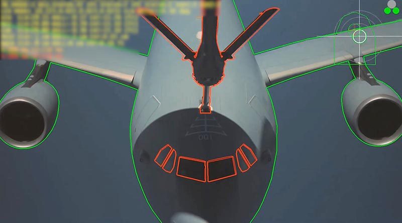 An emulation of what the image processing system 'sees' during the first automatic contact between an A310 MRTT demonstrator and a RAAF KC-30A. Airbus photo.