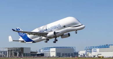BelugaXL number 1 takes off on its maiden flight. Airbus photo by H Goussé.