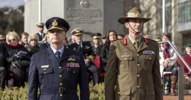 Outgoing Chief of Defence Force Air Chief Marshal Mark Binskin and incoming Chief of Defence Force General Angus Campbell during their change-of-command parade at Russell Offices, Canberra. Photo by Lauren Larking.