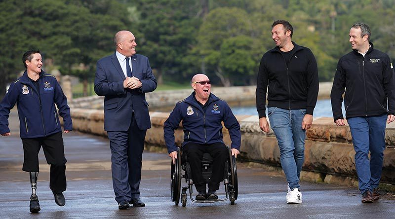 Ian Thorpe at the official launch of ticket sales, on the road cycling course for Invictus Games 2018, at Mrs Macquarie’s Chair on the Sydney Harbour foreshore. He was joined by two members of the 2017 Australian Invictus Games Team – Corporal Sonya Newman and Jeff Wright, plus Chief Delivery Officer of Invictus Games Sydney 2018 Michael Hartung, and NSW Minister for Veterans Affairs David Elliott. Invictus Games official photo