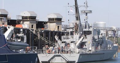 HMAS Childers alongside at Larrakeyah Defence Precinct in Darwin. Photo by Able Seaman Kristian Lee.