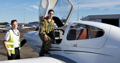 Leading Cadet Ana from 613 Squadron prepares to board her Diamond DA-40 during a Pilot Experience Flight (PEX) at Parafield Airport. Photo by Flying Officer (AAFC) Paul Rosenzweig.