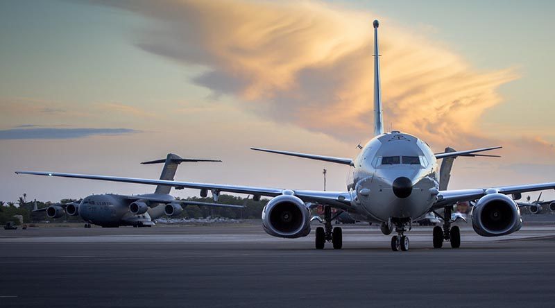 A Royal Australian Air Force P-8A Poseidon aircraft taxis in to Joint Base Pearl Harbor–Hickam for Exercise RIMPAC. Photo by Corporal Nicci Freeman.