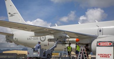 Royal Australian Air Force crew from No. 11 Squadron load an ATM-84J Harpoon on to their P-8A Poseidon at Marine Corps Base Hawaii before a live-fire opportunity during RIMPAC 18. Photo by Corporal Nicci Freeman.