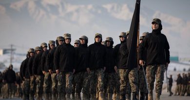 Female Afghan officer cadets march past the podium during a muster parade at the Afghan National Army Officer Academy near Kabul, Afghanistan. Photo supplied by NZDF.