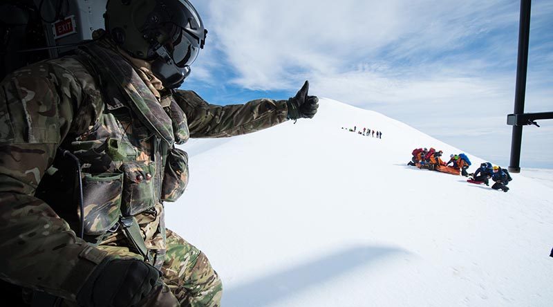 RNZAF's No.3 SQN take part in an Avalanche SAR training exercise with NZ Police and other agencies at Mount Ruapehu. NZDF photo.