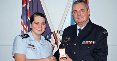 CFSGT Casey Dibben received her Gold Duke of Edinburgh’s Award badge on Friday 10 August from the 6 Wing Public Affairs & Communication Officer FLGOFF(AAFC) Paul Rosenzweig.