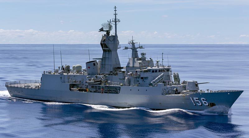 HMAS Toowoomba transits calm seas during Indo-Pacific Endeavour 2018. Photo by Able Seaman Ronnie Baltoft.