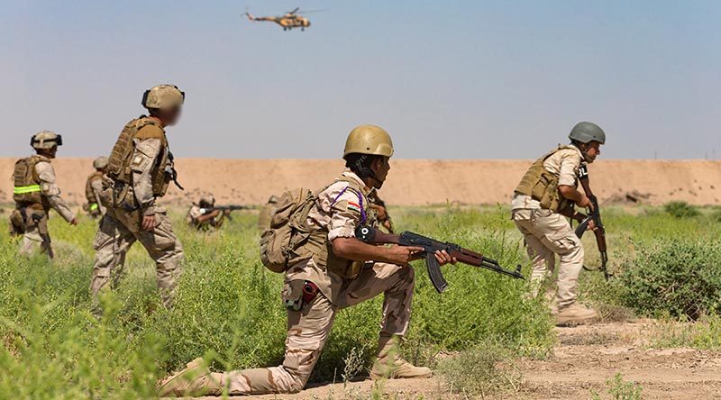 Iraqi Army soldiers conduct a live-fire training exercise under the supervision of New Zealand Army soldiers at Taji Military Complex, Iraq. ADF photo.