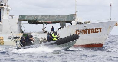 Royal New Zealand Navy fisheries patrol off Fiji. NZDF file photo, digitally altered by CONTACT.