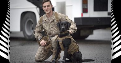 Sapper S O'Keeffe with his explosive detection dog Inky. Both graduated today from an all-of-NZ-government counter explosive hazards (CEH) and explosive detector dog programme. NZDF photo.
