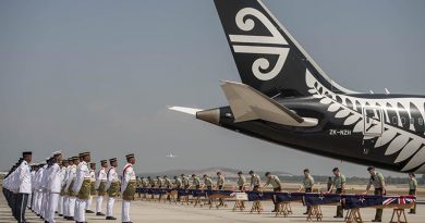 The reamins of 26 New Zealand Defence Force personnel and one child repatriated from Malaysia have been farewelled during a ceremony in Kuala Lumpur. NZDF photo.