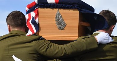 A coffin containing the remains of a New Zealand soldier is returned to his family at Auckland International Airport. NZDF photo. This was part of an ongoing known as Project Te Auraki (The Return).