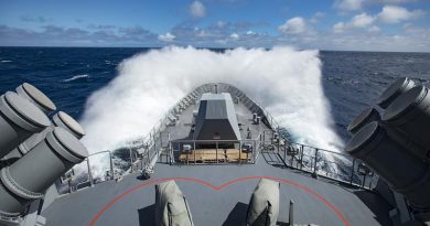 HMAS Ballarat steams toward Amsterdam Island in the Indian Ocean during an international search-and-rescue of two solo yachtsmen on separate distressed yachts. Photo by Able Seaman Christopher Szumlanski.