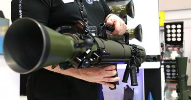 The new Carl-Gustaf M4 displayed at the Saab stand at Land Forces 2018 in Adelaide. Photo by Brian Hartigan.