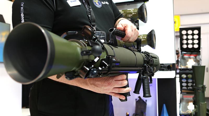 The new Carl-Gustaf M4 displayed at the Saab stand at Land Forces 2018 in Adelaide. Photo by Brian Hartigan.